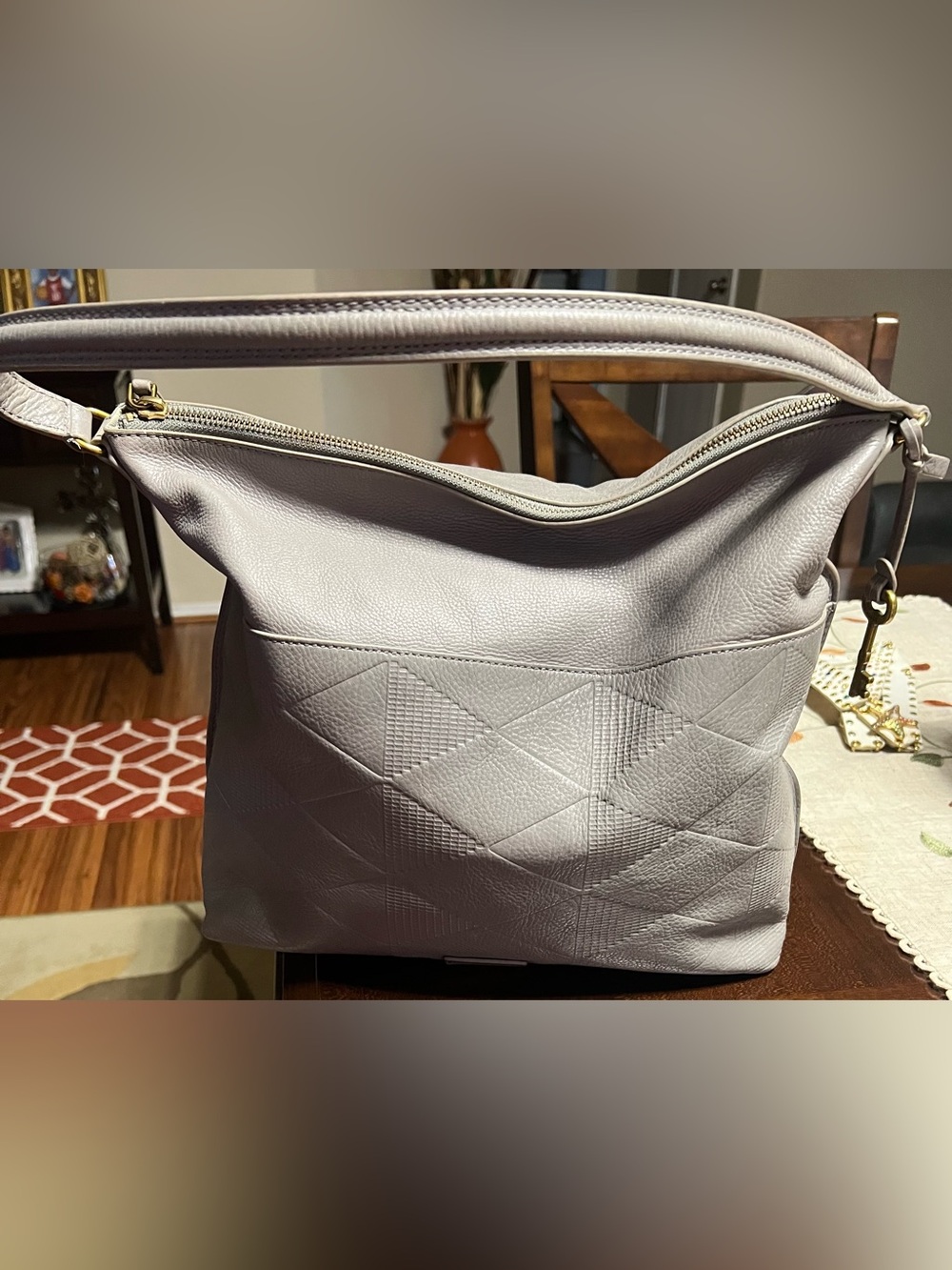 Fossil Classic Quilted Leather Hobo Bag in Light Gray